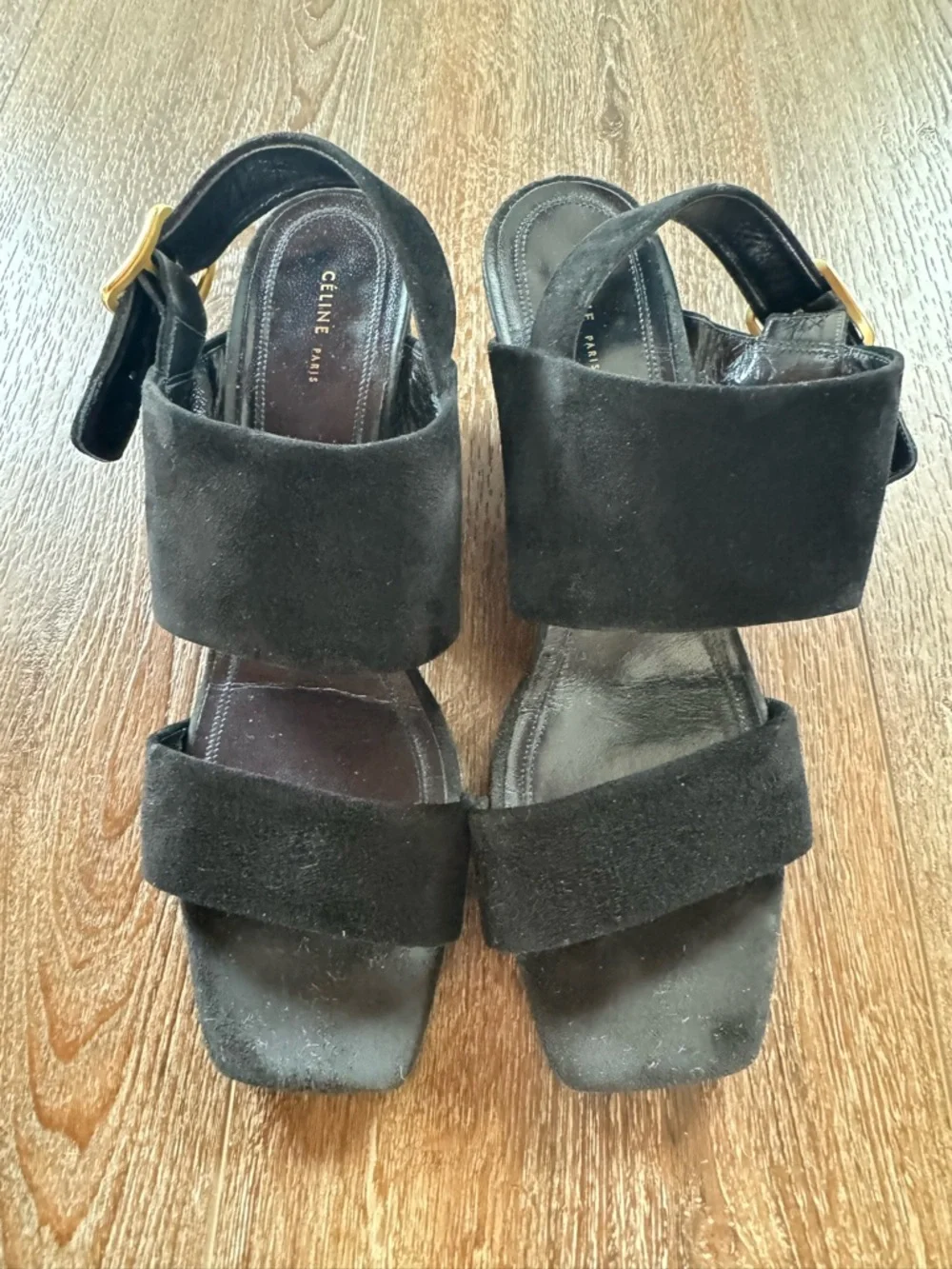 Celine Black Suede Block Heel Slingback Sandals - Picture 6 of 9